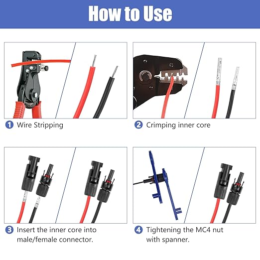 50PCS Solar Connectors 25 Pairs with 2 Pack Wrenches - IP67 Waterproof 1000V 30A Male/Female Multi-Contact 4 Connectors for 2.5/4/6mm Solar Panels