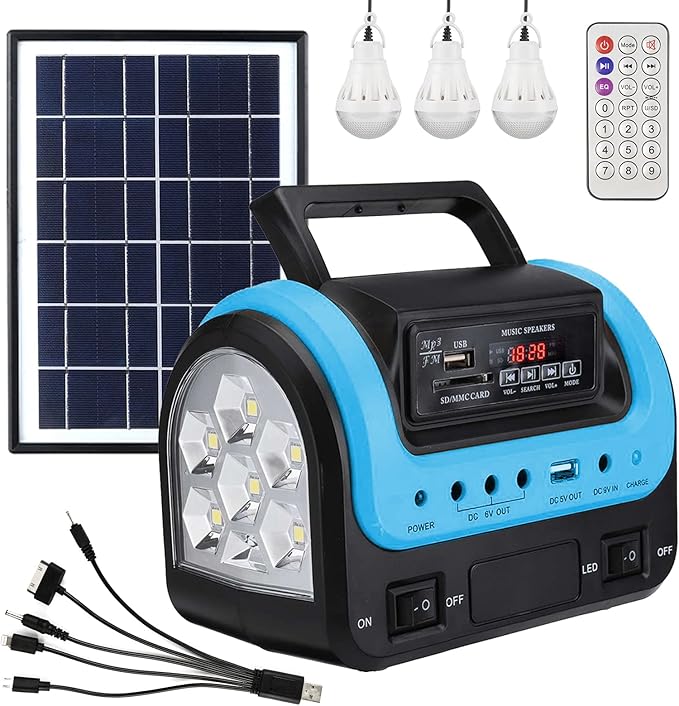 Solar GeneratorPortable Power Station with PanelPortable Power Bank supply with FlashlightEmergency Generator Solar Powered for Home Use Camping Travel Emergency(Blue)