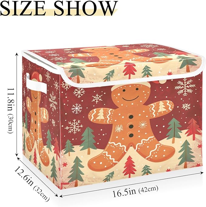 senya Christmas Baskets Collapsible Storage Bins with Lids Christmas Pattern Gingerbread Man Storage Boxes Clothes Baskets for Organizing
