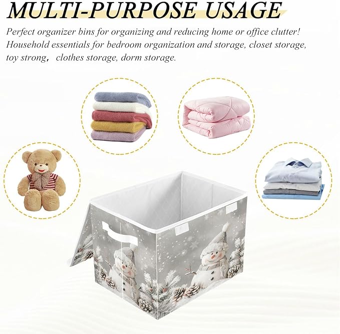 senya Christmas Baskets Collapsible Storage Bins with Lids Snowman Pine Cones Snowflake Storage Boxes Clothes Baskets for Organizing