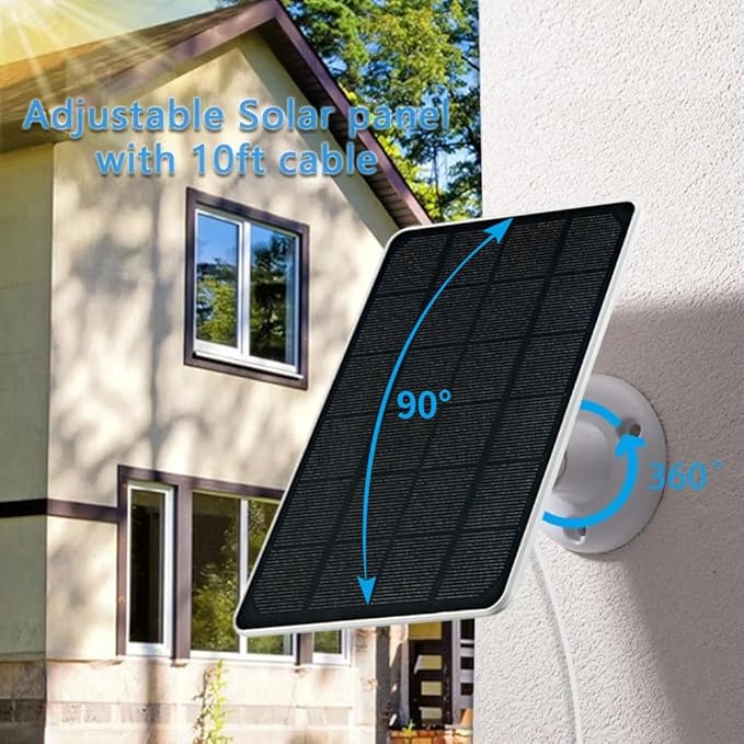 Ring Camera Solar Panel Compatible with Ri ng Stick Up Cam Battery Ring Spotlight Plus/Pro Battery Waterproof 5V6W 9.8 inch Long Charging Cable (2Pack) (White)