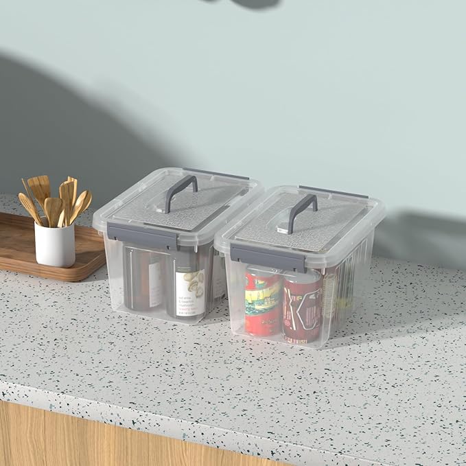 6 Quart Small Clear Latching Bins with Lids Plastic Storage Tote Box with Handle 6 Packs