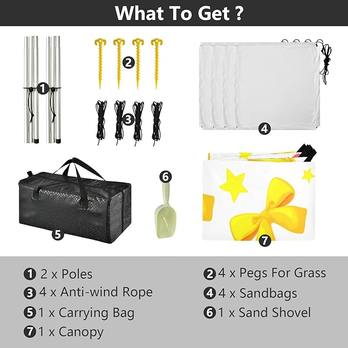 xigua Bow Tie Beach Tent Sun Shelter with Carrying Bag - Silver Coated Oxford Fabric Beach Canopy for Beach Camping Fishing - Includes Windproof Ropes Sandbags &amp Stakes
