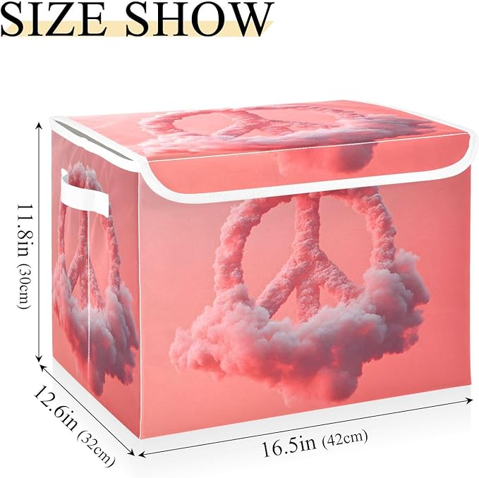 Storage Cube with Lid Peace Sign Cloud Print 16.5×12.6×11.8 IN 1 Pack Collapsible Large Capacity Foldable Storage Basket Bin Organizer