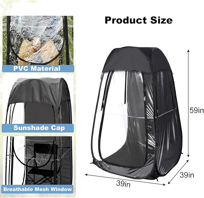 Portable Pop Up Sports Tent for Outdoor Events Instant Setup Shelter for Fishing and Camping Wind and Rain Protection Spray Tan Tent Compact Foldable for Easy Carry Weather Pod Peak Style Black