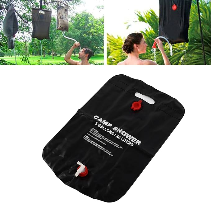 Gavigain 20L Solar Shower Bag5 gallons Solar Heating Camping Shower Bag with Removable Hose for Camping Beach Swimming Outdoor Traveling
