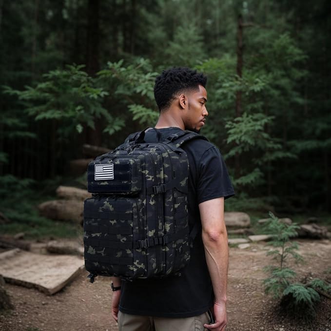 Military Tactical Backpack for Men and Women Molle 45L Large Army 3 Days Assault Pack Bug Out Bag Water Resistant and Heavy Duty Hiking Camping Treeking Rucksack -Black CP