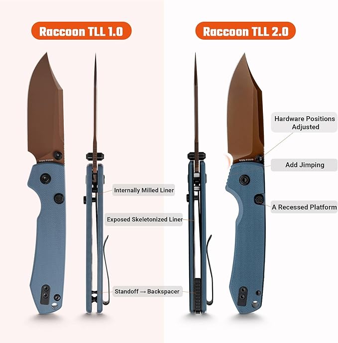 Vosteed Raccoon2.0 Bowie EDC Pocket Knife - 3.25 14C28N Copper Dune Bowie Blade - Top Liner Lock White G10 Handle - Camping Hiking Knives - A2925