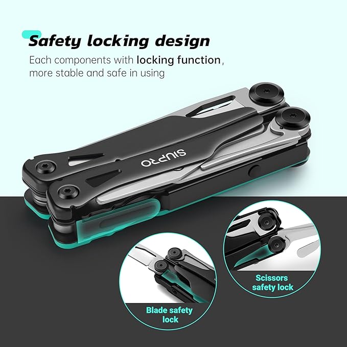 SIUPRO Multitool Pocket Knife for Men Women Tactical Multi-Tool Pliers Scissors with Clip Nylon Sheath All Safety Locking Multipurpose Camping Survival Gear Gifts Ideas