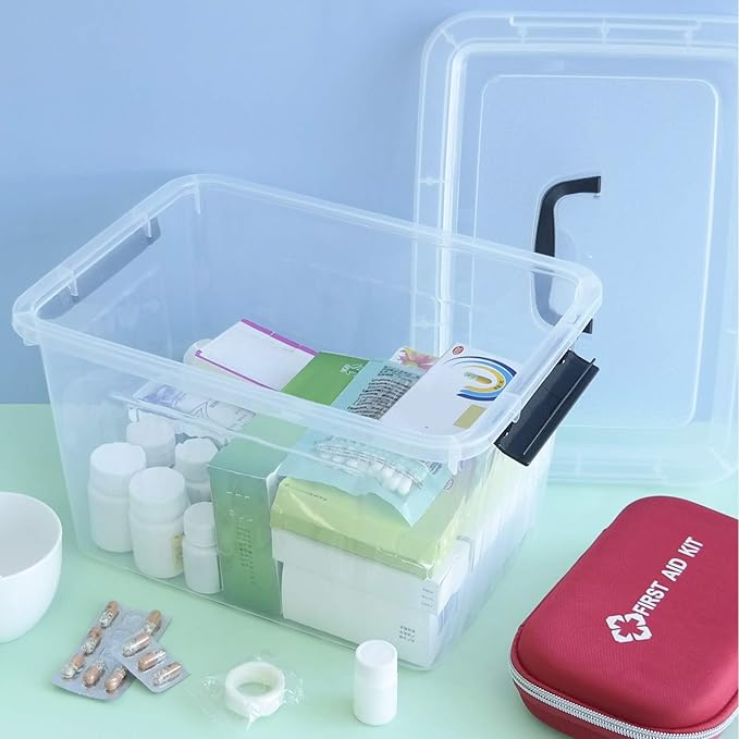 1-Pack Plastic Storage Box Clear Latch Box with Handle and Lid 10 L