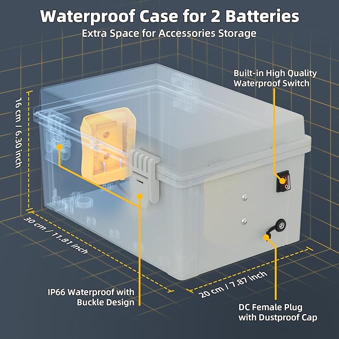 Starlink Mini Dual De.Walt Battery Pack Adapter Case with DC Female Plug and Switch Control IP66 Waterproof Storage Box Ourdoor use for Star Link Mini Accessories