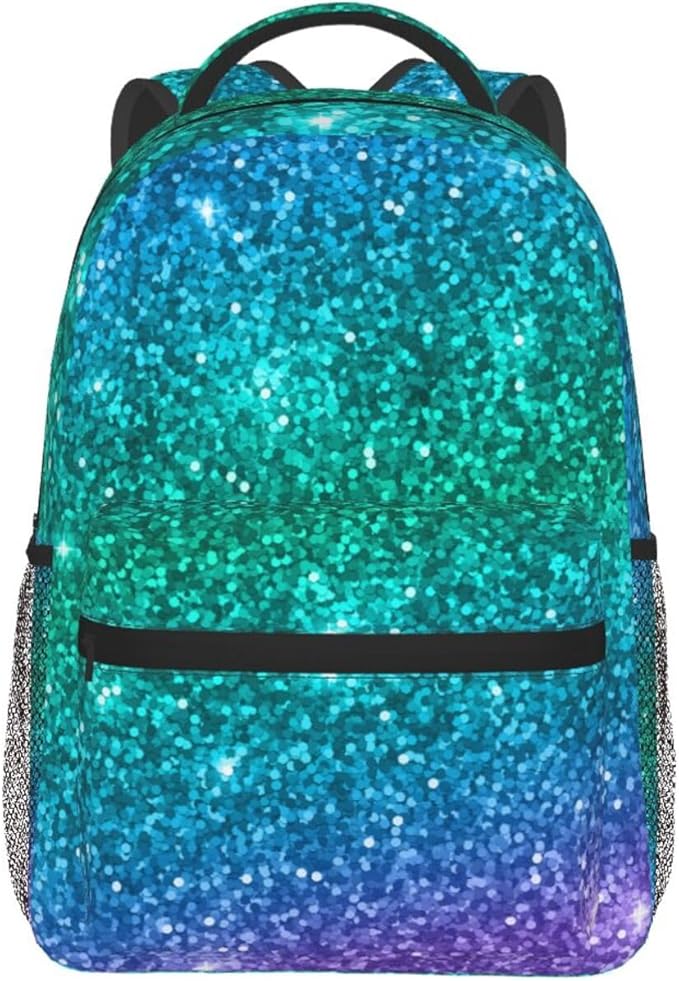 Women Men Travel Laptop Backpack Water Resistant Anti-Theft Bag Business Computer Backpack Bookbag Fashion Casual Outdoor Daypack for Beautiful Turquoise Glitter Sparkles Pattern