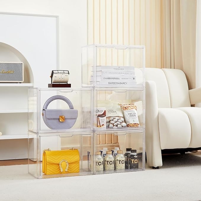 ZLLZUU Clear Storage Bins with Lids 2 Pack Acrylic Display Case with Magnetic Door for Cosmetic Collectibles Large Figures Models Stackable Acrylic Storage Box for Home Office Living Room Dorm