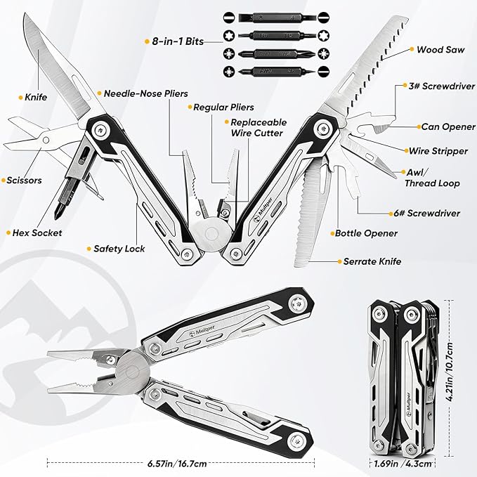 Multper Multitool Pliers MP003AB 21-in-1 Stainless Steel Multi Tool with Pocket Knife Screwdriver Self-locking Pliers for SurvivalOutdoor Camping FishingHiking Simple Repair Gifts for Men