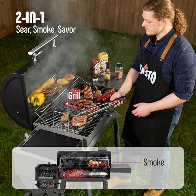 Feasto Heavy-Duty 30-Inch Charcoal Grill with Offset Smoker Grill Side Table &amp 815 Sq. In Cooking Space Outdoor BBQ Grill for Outdoor Barbecue in Backyard Patio and Parties Black