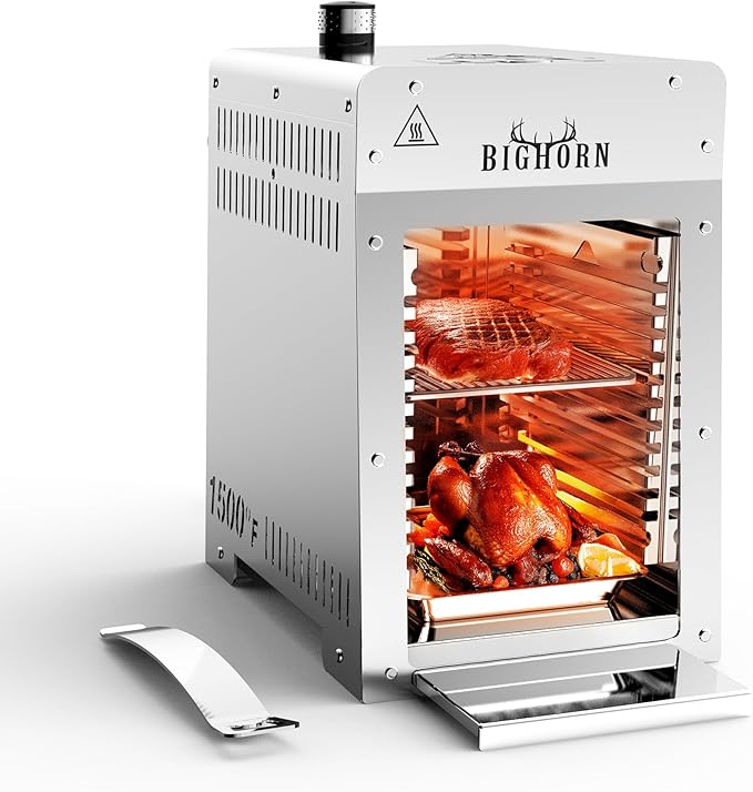 BIG HORN OUTDOORS Portable Infrared Broiler Propane Gas Grill 1500 Degree Stainless Steel Tabletop Quick Cooking Steak Grill for Meat Seafood Veggies