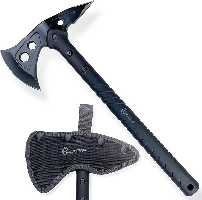 Reapr Tactical Hawk 7 Dual-Blade Throwing Axe – Survival Tomahawk with Spike &amp Axe Head Stainless Steel Nylon-Fiberglass Handle Belt Sheath – Camping Hunting Wood Splitting Gift for Outdoor