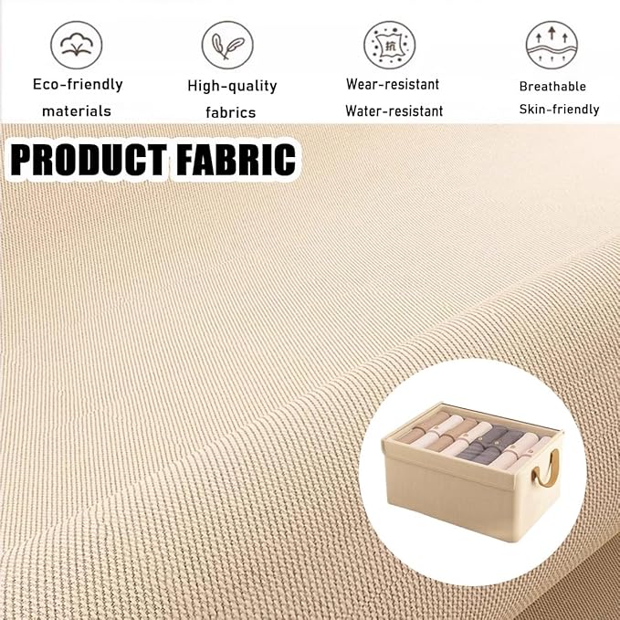 4PCS Foldable Storage Box with Lid - Extra Large Fabric Closet Organizer for Clothes 18.5x11x7.9 Inch Canvas Bin Collapsible Design for Bedroom Shelf Closet Underbed (Beige)