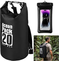 Waterproof Backpack 20L Roll Top Closure Dry Bag Water Proof Black Lightweight Floating Dry Bag for Kayaking Boating Hunting Durable Hiking Backpack with IPX8 Waterproof Phone Pouch-Black 7