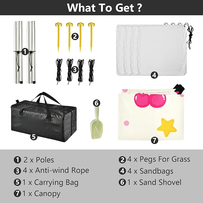 Beach Canopy with Windproof Ropes &amp Sandbags Beach Tent Sun Shade Sun Shelter for Camping Trips Fishing Backyard Fun or Picnics Cherry