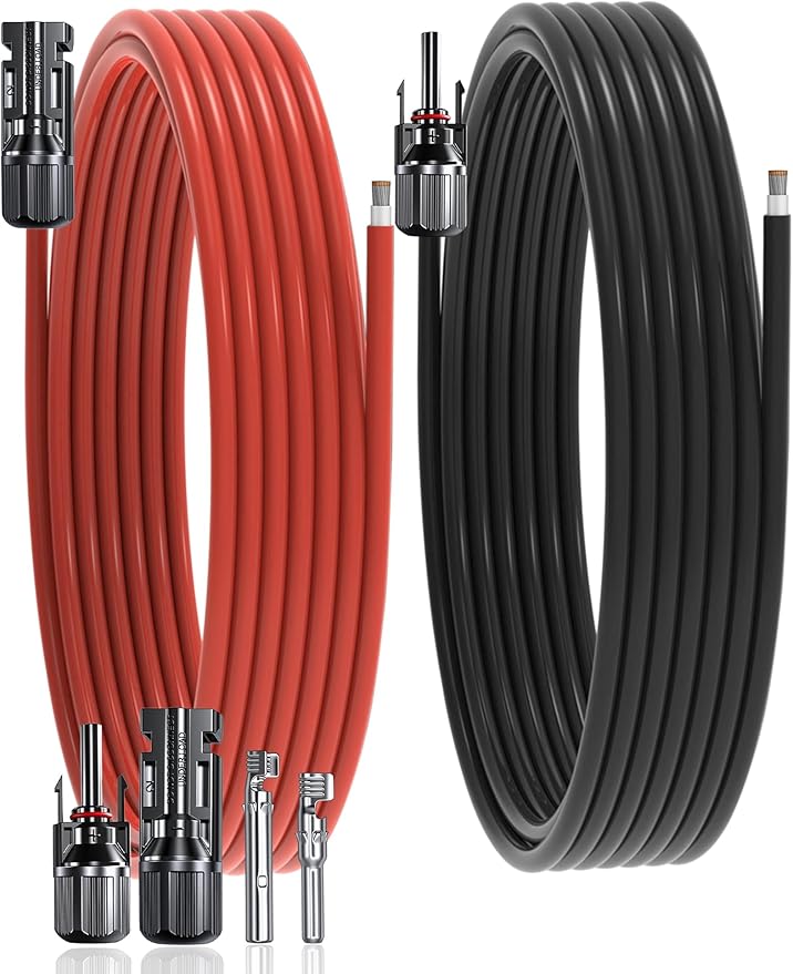 20Feet 10AWG Solar Extension Cable with Female &amp Male Connectors 6mm Solar Panel Weatherproof Wires for Solar Panels RV Marine Camper Ferry Black &amp Red PV Tinned Copper Extension Cord Kit