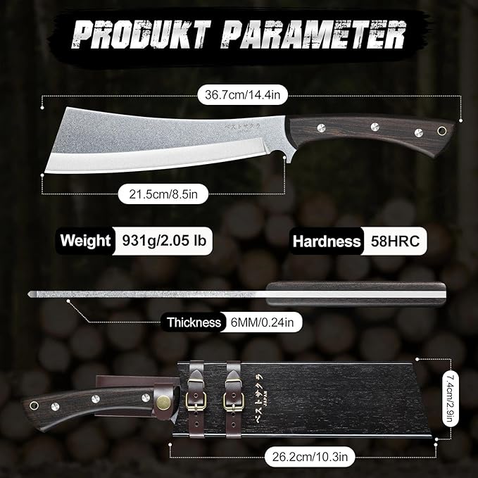 Freelander Japanese Machete for Cutting Trees Heavy Duty Full Tang Survival Machete Knife with Wooden Sheath for Yard Work Gardening Camping and Bushcraft Gifts for Men