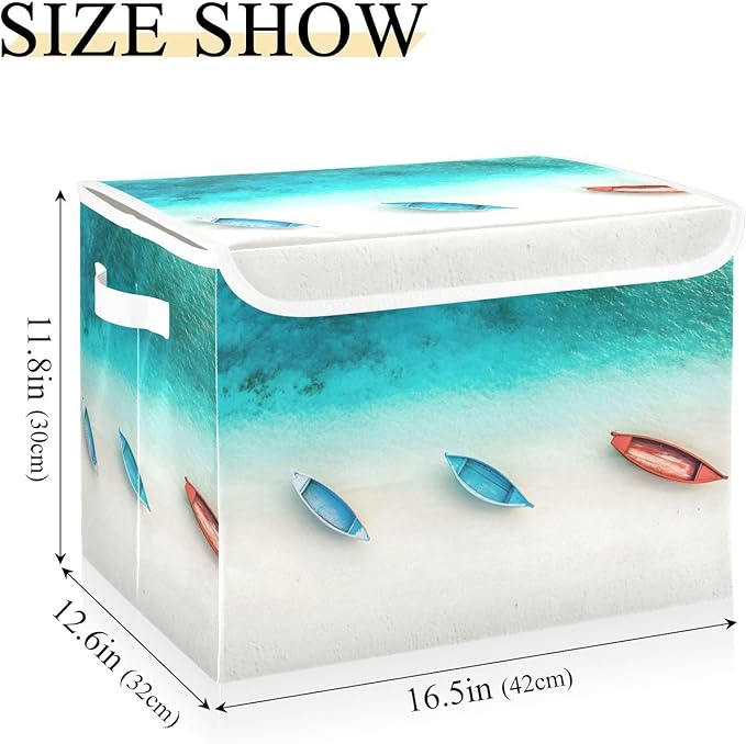 AIXIWAWA Lidded Storage Cube (Beautiful Beach) Fabric Foldable Closet Bins with Flip Lid and Handles Organizer Basket Container 16.5 x 12.6 x 11.8 IN