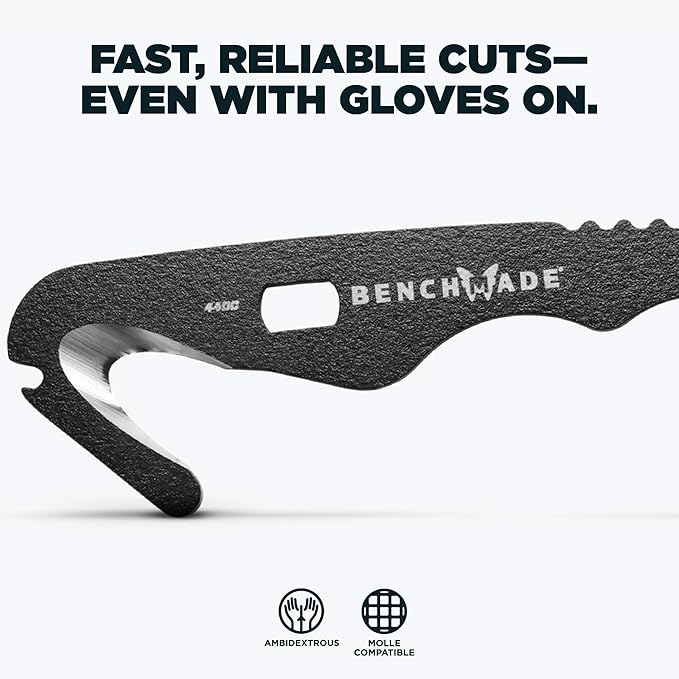 Benchmade - Hook Safety Cutter and O2 Wrench for Rescue and Tactical Use with Black 440C Handle (8 BLKWMED)