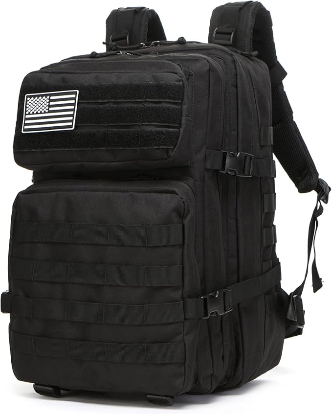 50L Sturdy Waterproof Fishing Hunting Bag Outdoor Military Tactical Sports Fitness Camping Hiking GYM Bag Backpacks (Black)
