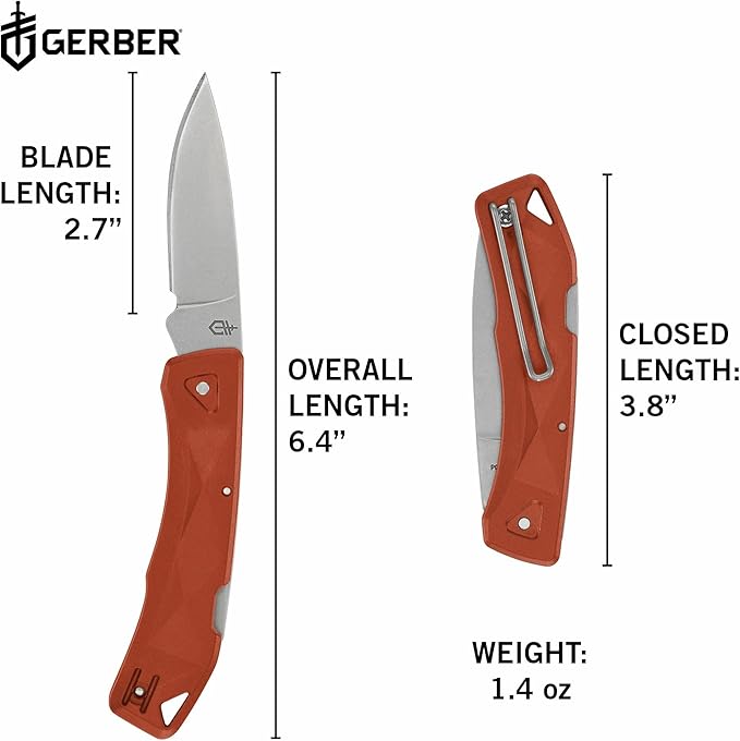 Gerber Gear LST Ultra - Lightweight EDC Knife - Survival Tactical Tool for Hiking Camping &amp Outdoor - Compact Folding Pocket Knife - Stainless Steel Blade - Made in USA - Orange
