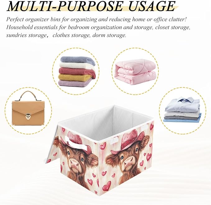 AIXIWAWA Lidded Storage Cube (Valentine Cow) Fabric Foldable Closet Bins with Flip Lid and Handles Organizer Basket Container 16.5 x 12.6 x 11.8 IN