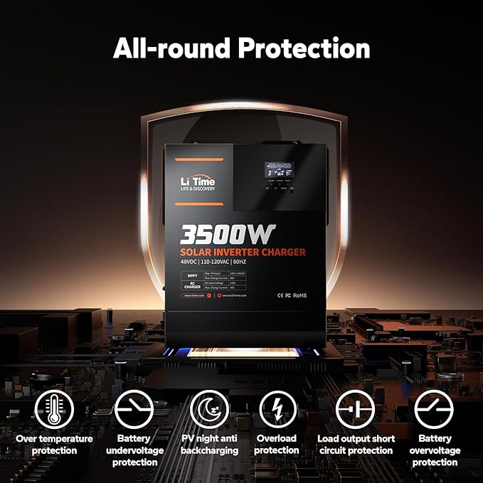 LiTime Solar Inverter Charger 3500W DC 48V to AC 120V Pure Sine Wave Inverter with 80A MPPT Charge Controller 40A AC Battery Charger Uninterrupted Power Supply (UPS) RS485 Communication