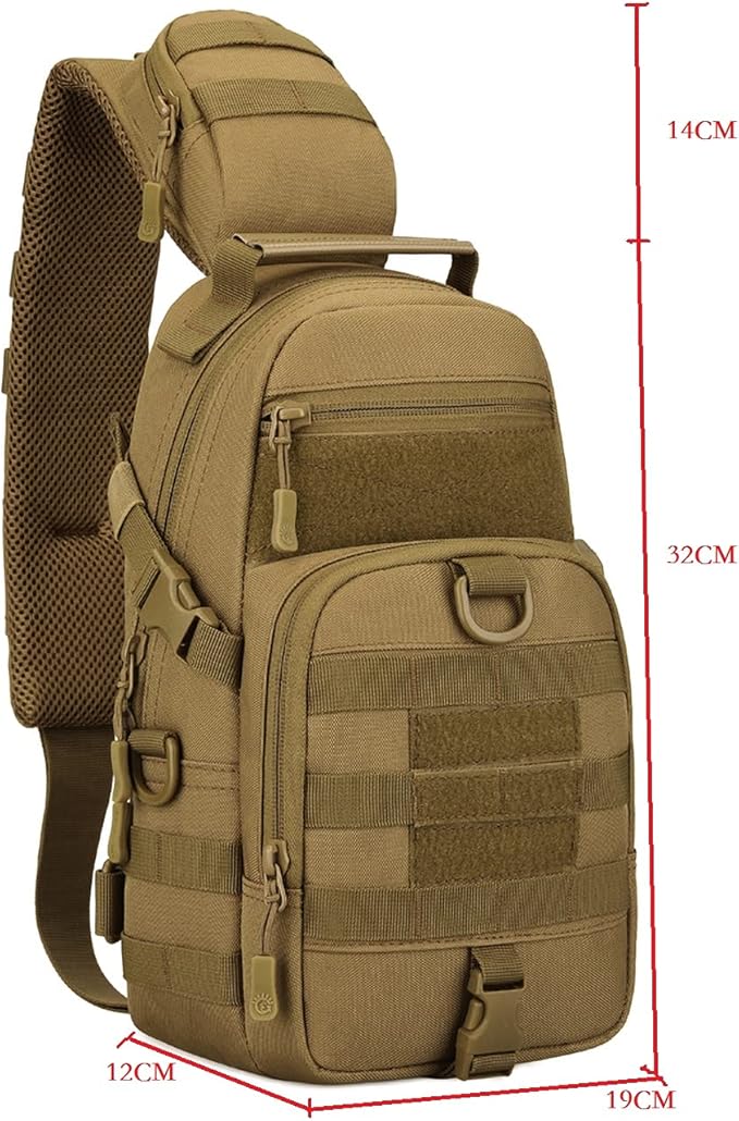 Tactical EDC Sling Bag Military Shoulder Backpack for Men Women Molle Chest Assault Pack Outdoor Crossbody Daypack (Brown)