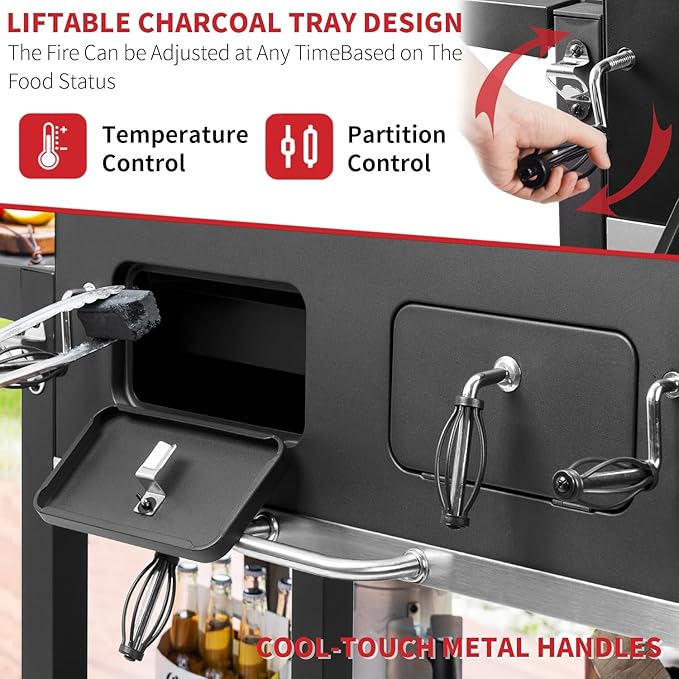 Kenadne Charcoal Grill Outdoor BBQ Grill Extra Large Cooking Area 794 Square Inches with Two Individual &amp Adjustable Charcoal Tray Foldable Side Tables for Outdoor Cooking grill Backyard