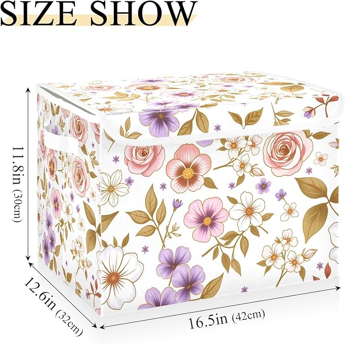 ALAZA Flower Pink 1 Storage Bins Organizer Box Baskets Lidded Clothes for Shelves Closet Collapsible Stackable Storage Cubes Handles