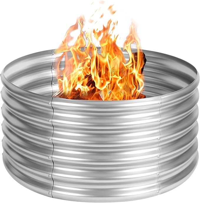 36 inch Fire Pit Ring Galvanized Fire Ring 1.5ft high Wood Burning Fire Pits Ring Outdoor Fireplace Height 24 Inch Round Camp Fire Ring Bonfire Pit for Camping Backyard (3x3x1.5FT)