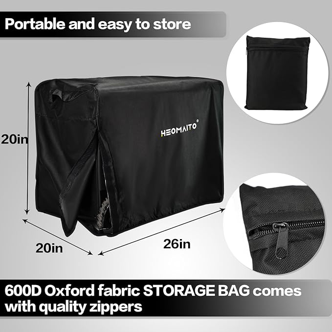 Generator Cover Heavy Duty Waterproof 26 Portable Generator Protection Cover 600D Universal for Most 3000-5000 Watt Portable Generators 26”L x 20”W x 20”H Black