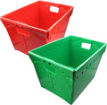 Flipside Products Storage Totes Durable Plastic Storage Totes with Reinforced Metal Frame Red and Green Organization Holiday Christmas Postal 2 Pack
