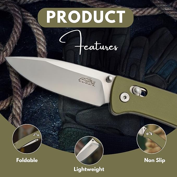 Rite Edge SZCO 4.25 Folding Pocket Knife with Rolling Lock – 8Cr13 Stainless Steel Blade Green G10 Handle EDC Folding Knife with Pocket Clip – Tactical Pocket Knife for Men &amp Women for Camping