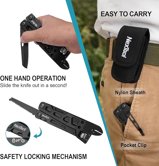 NexTool Adjustable Wrench Multitool 9 in 1 Multi Tool with Multitool Pliers Adjustable Wrench Pocket Knife and Screwdriver Foldable Stainless Steel Multi-Tool for Mechanical Maintenance Camping