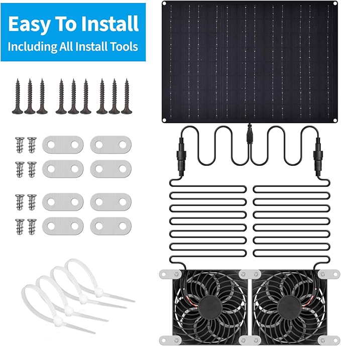 15W Solar Fan Dual Metal Shell Exhaust Fan Kit for Chicken Coops Greenhouses Sheds Pet Houses and Windows