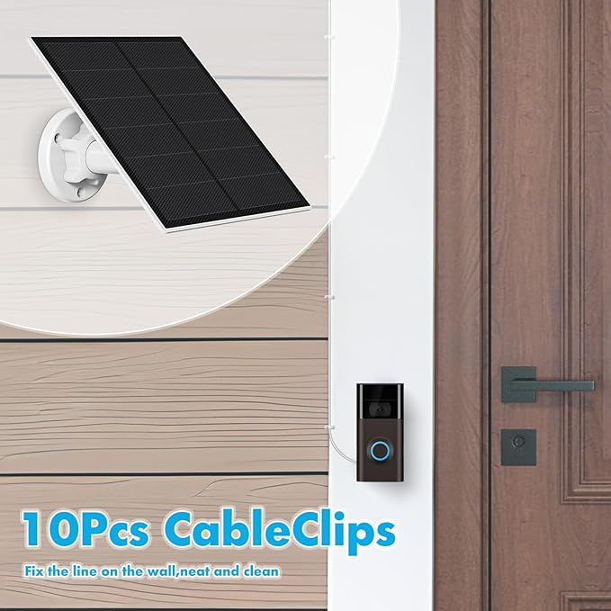 Solar Charger for Ring Doorbell5W IP65 Waterproof Solar Panel for Ring Doorbell Video Doorbell 3/3+ &ampVideo Doorbell 4 Adjustable Wall Mount 9.8ft Cable