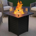 28 Inch Outdoor Propane Fire Pit50000 BTU Gas Fire Pit Table with Steel Lid304 Stainless Steel H-BurnerWind GuardFire Pits for Patio DeckBlack