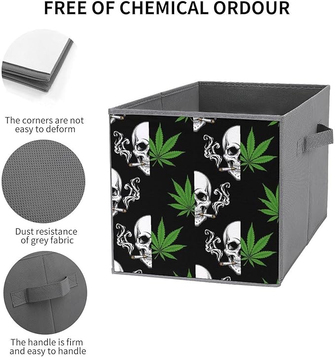 Foldable Storage Bins with Handles Skull Smoking Sturdy Collapsible Cube Box for Organizing Blankets Towels Toys Ideal for Home &amp Closet Use