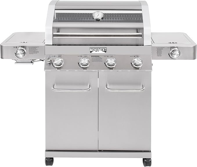 Monument Grills Larger 4+2 Burner Propane Gas Grills Stainless Steel Cabinet Style with Clearview® Lid Knob Controls Built-In Thermometer Infrared Side Sear Burners &amp Side Burners Outdoor Use