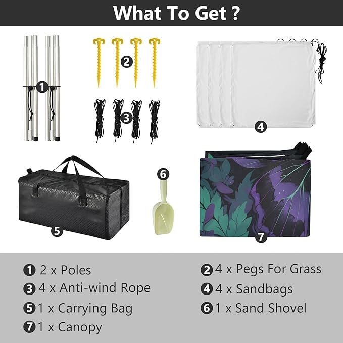 ALAZA Butterfly Moon Stars Astrology Beach Tent Sun Shelter UPF50+ Protection Beach Shade Canopy w/ 4 Sandbags for Outdoor Camping Fishing Backyard Fun Picnic 10x9 ft
