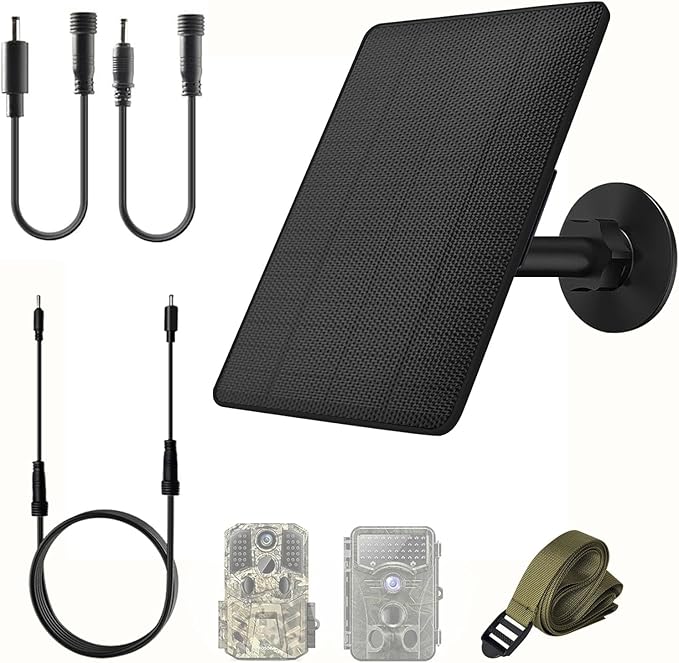 6W Solar Panel for Trail Cameras 6V/9V/12V Solar Battery Charger Kit Built-in 6000mAh Rechargeable Battery Trail Camera Solar Panel IP65 Waterproof Hunting Accessories 5ft Cable