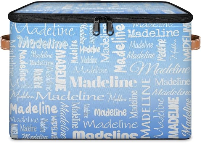 Custom Storage Basket with Name Personalized Keepsake Box with Zipper Lid Foldable Fabric Memory Bin Large capacity with Handle Blue
