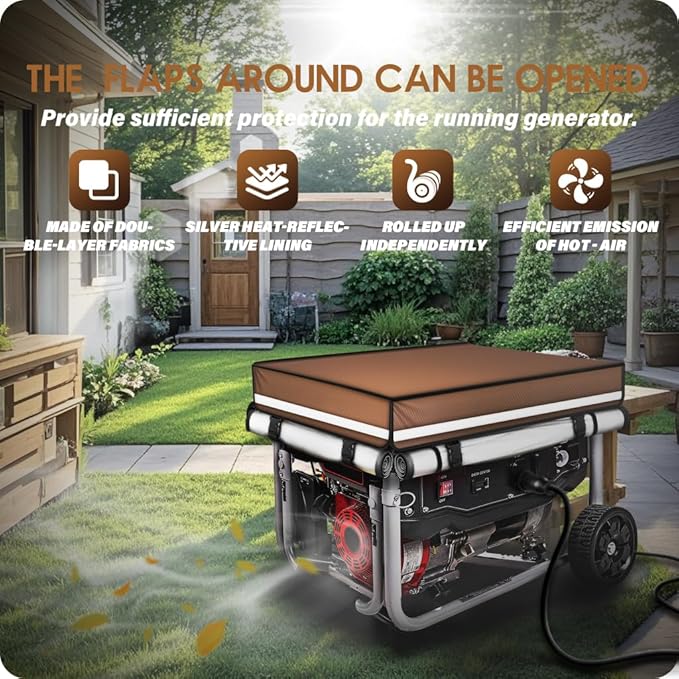 Running Generator Cover. 32L×24W×24H Generator Cover Top Can Be Opened for Refueling 900D+210D Heavy Duty Waterproof PVC Transparent Visual Operation Window Coffee