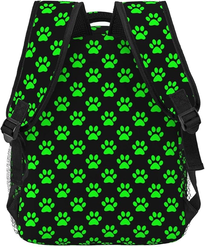 Green Paw print Backpack Multipurpose Shoulder Bag Capacity Gym Outdoor Hiking Travel Camping Gym Daypack 16in